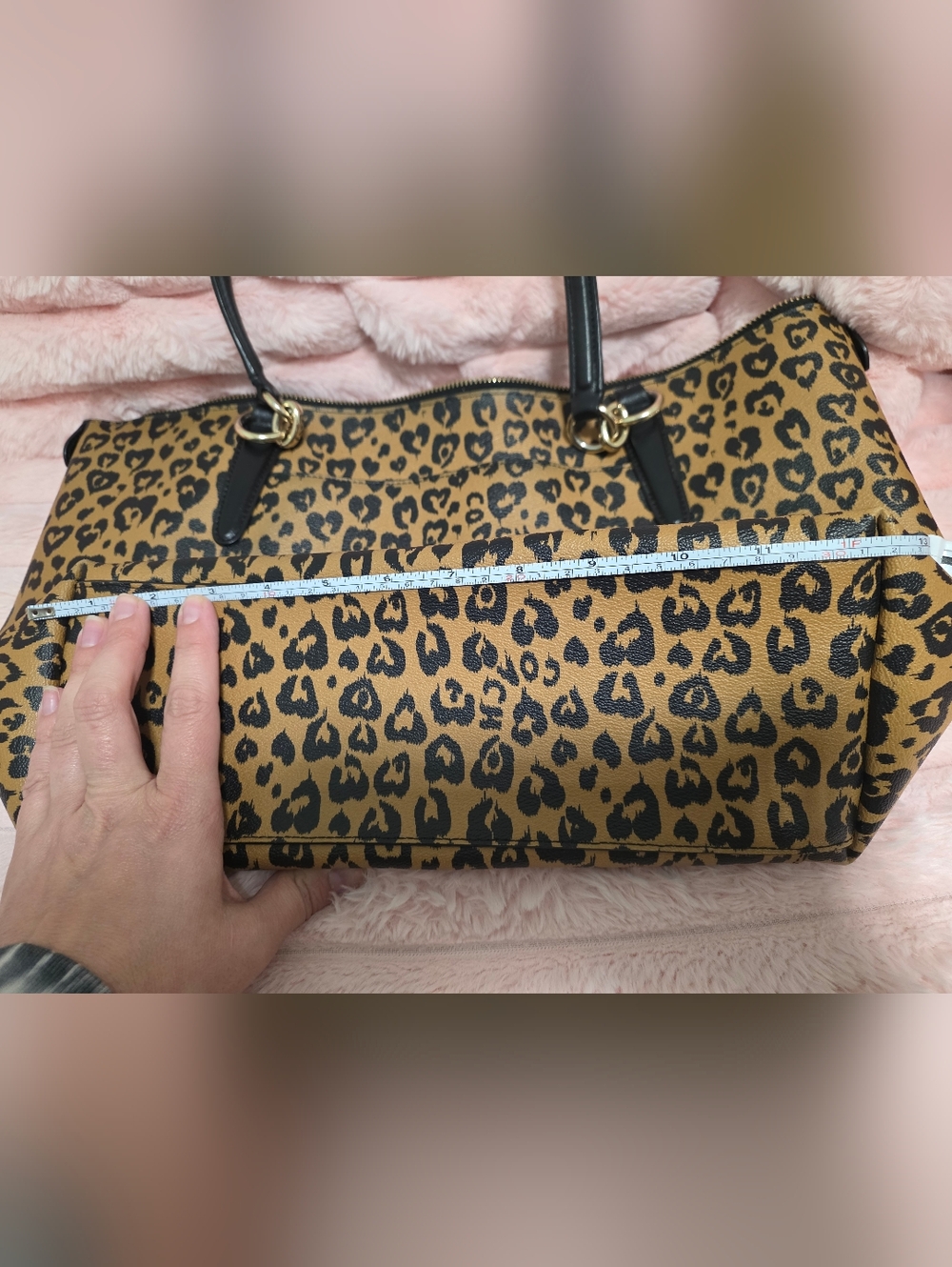 Coach Leopard Print Tote Bag | Tan Black Animal Print Shoulder Bag - Picture 4 of 11